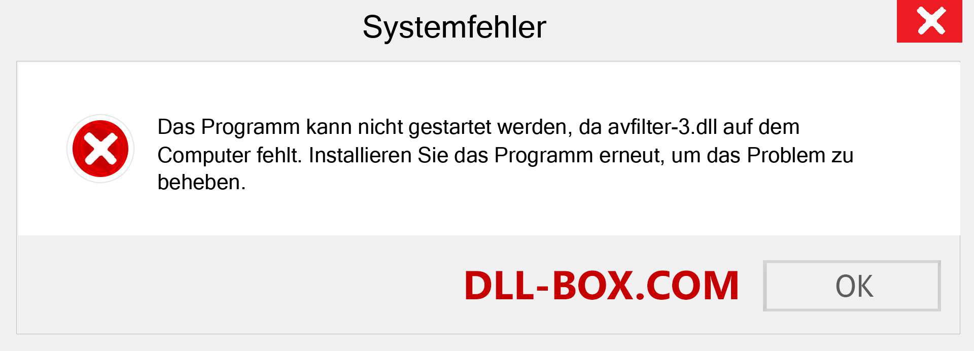 avfilter-3.dll-Datei fehlt?. Download für Windows 7, 8, 10 - Fix avfilter-3 dll Missing Error unter Windows, Fotos, Bildern
