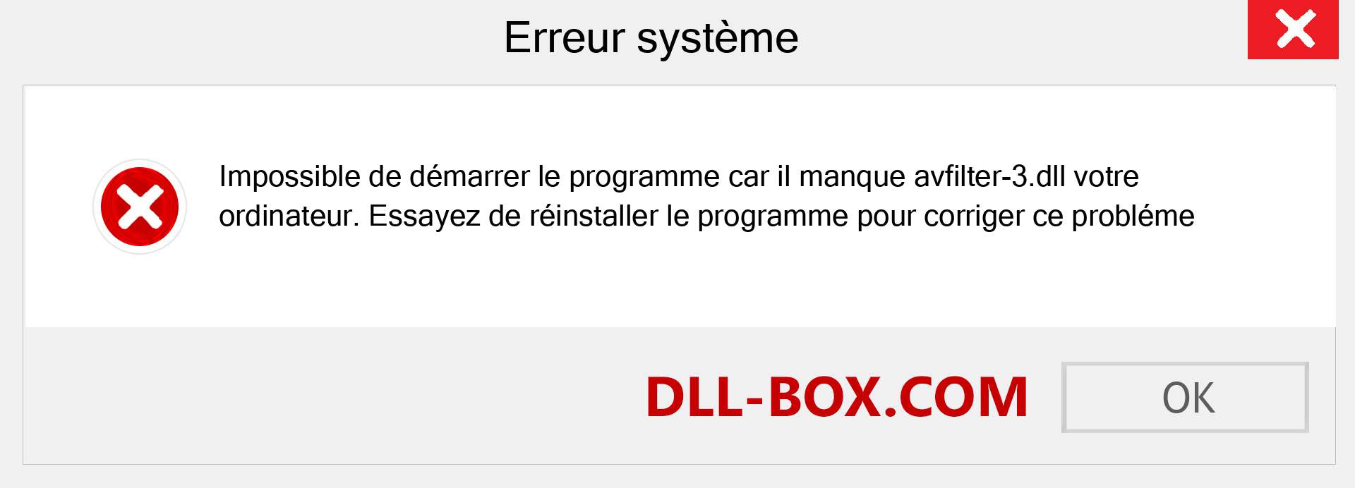 Le fichier avfilter-3.dll est manquant ?. Télécharger pour Windows 7, 8, 10 - Correction de l'erreur manquante avfilter-3 dll sur Windows, photos, images