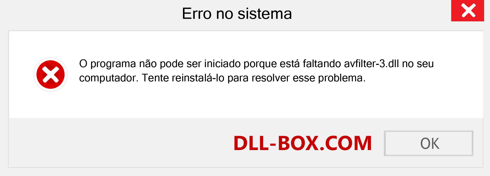 Arquivo avfilter-3.dll ausente ?. Download para Windows 7, 8, 10 - Correção de erro ausente avfilter-3 dll no Windows, fotos, imagens